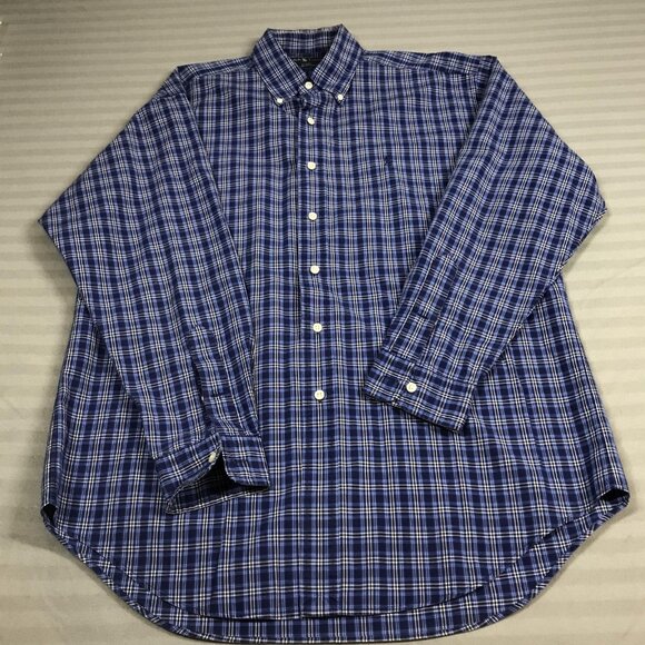 Ralph Lauren Shirt Mens Medium Blue Plaid Blake Button Down Cotton Long Sleeve - Picture 1 of 10